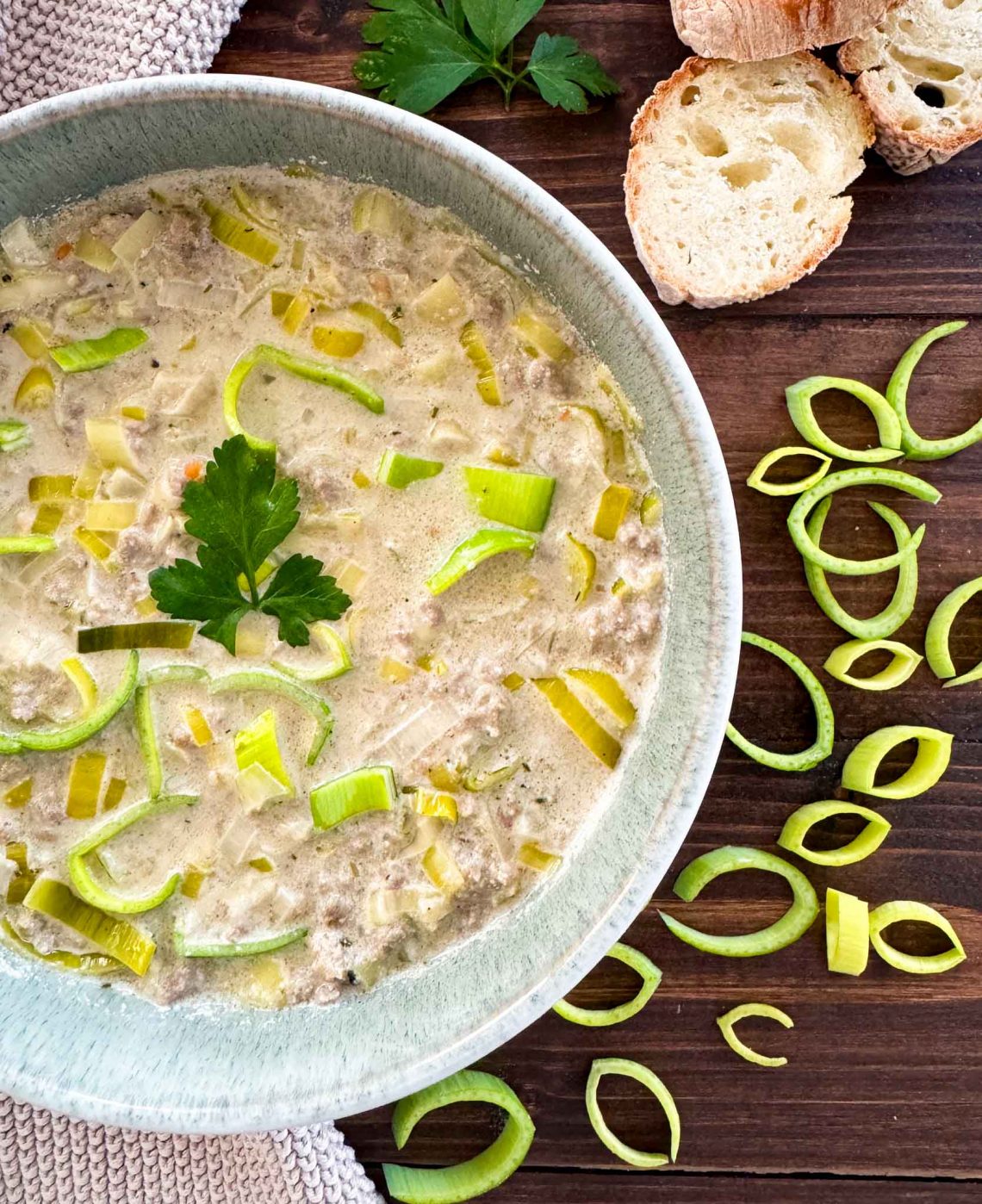 Käse Lauch Suppe Mit Hackfleisch Essen Und Trinken