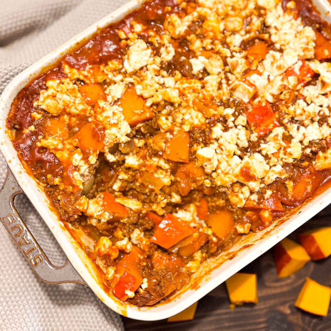 Kuerbis Auflauf mit Hackfleisch und Feta